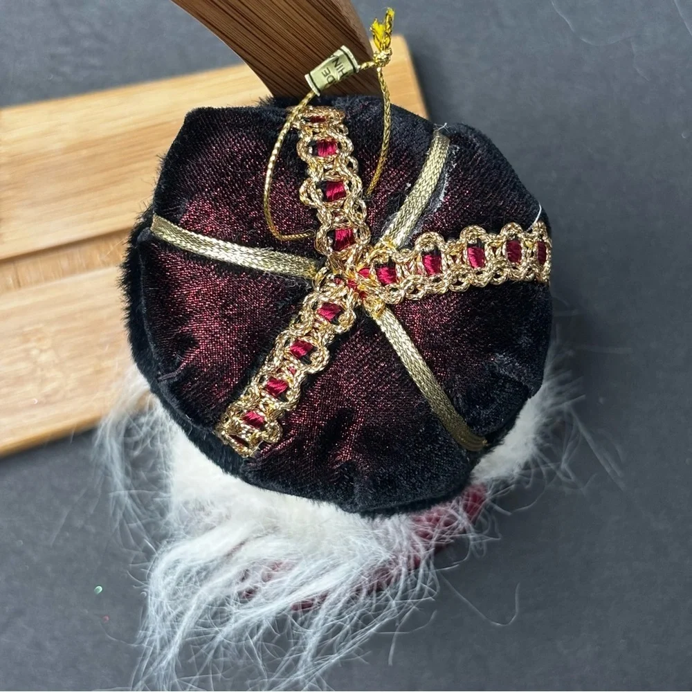 Vtg Santa Claus Head Ornament with Long Beard and Velvet Fur Hat/crown 5”
